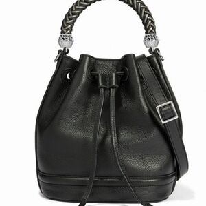 Brighton *Bellita*  Black Leather Bucket Bag with Braided Handle